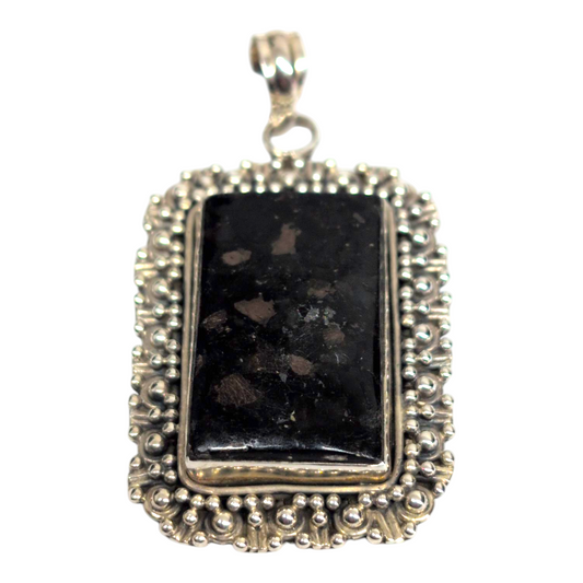 Black Sapphire Obsidian 925 SS Pendant (with antique style frame)