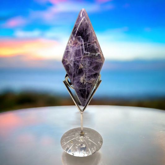 Large Chevron Amethyst Carved Kite on Astrology Stand 255g