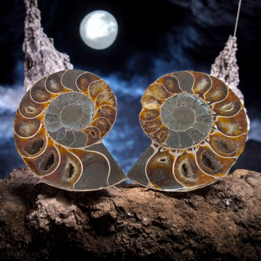 Large Pair of Polished Fossil Ammonites
