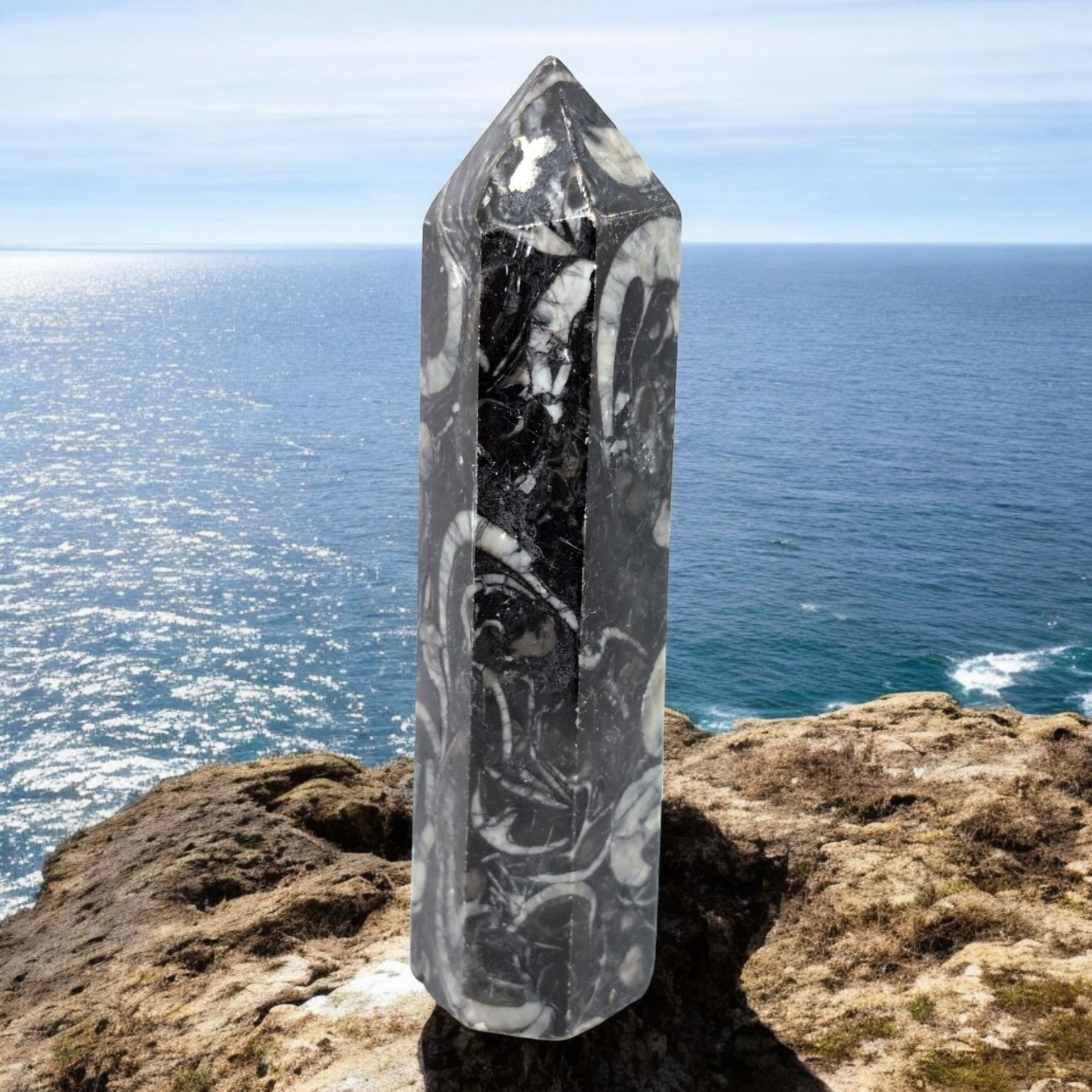 Fossil Stone Obelisk Tower 132mm high