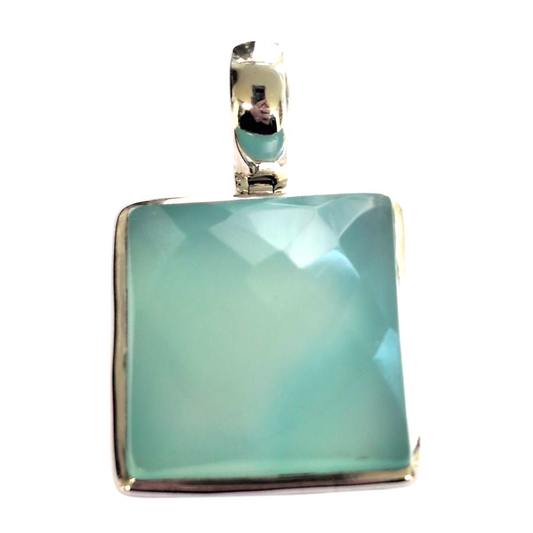 Blue Chalcedony Square Faceted Pendant 925 ss