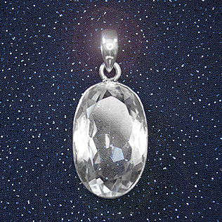 Clear Quartz Long Faceted Oval Pendant 39 x 17 mm Solid 925 Sterling Silver