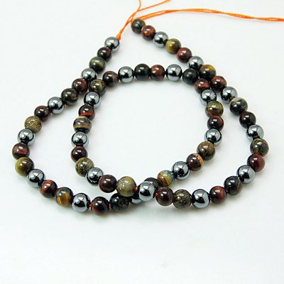 Natural Tiger Iron & Synthetic Hematite Beads Strand 4mm